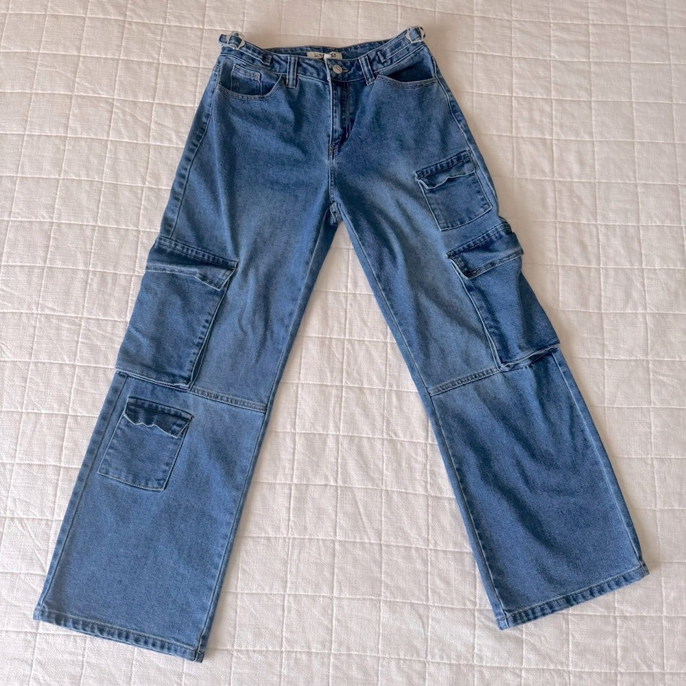 NEW Women's Relaxed Fit Blue Cargo Jeans